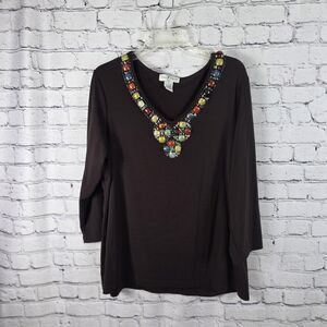 Once Again Women’s 1X Brown Beaded Embellished Top